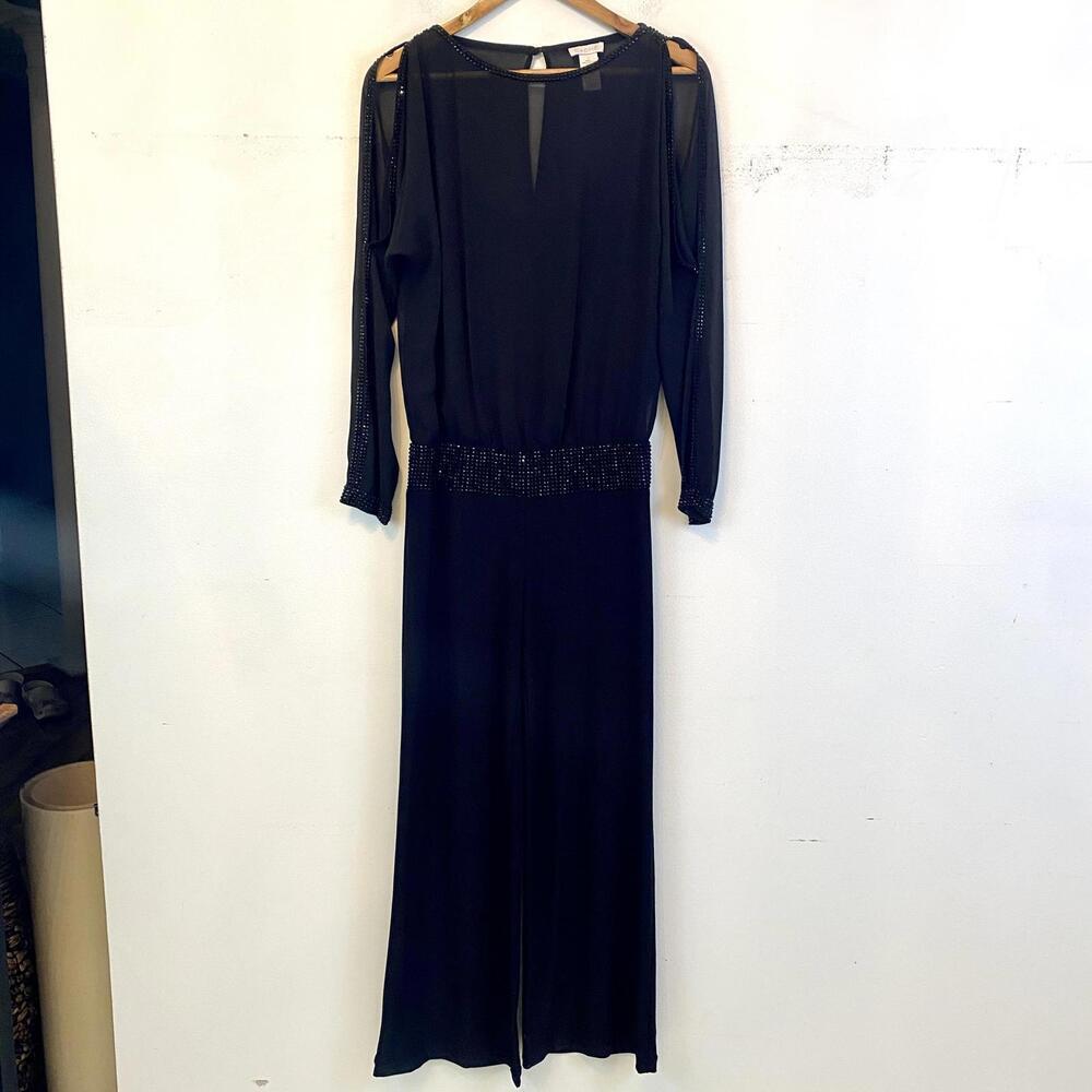 VINTAGE CACHE black beaded open sleeve jumpsuit Size 2